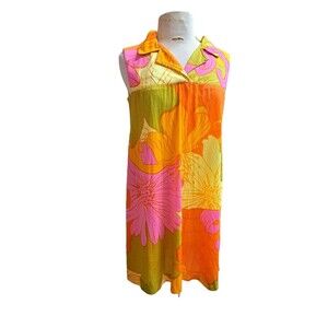 Vintage Neiman Marcus Prototype Neon Hibiscus Flowers Midi Dress